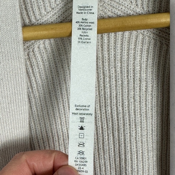 Lululemon Merino Wool Ribbed Long Wrap Sweater Bone Neutral Size 2 Oversized Fit - Picture 9 of 14